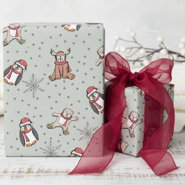 Papel De Presente Bebês de Sage Primeiro Natal Animais de inverno