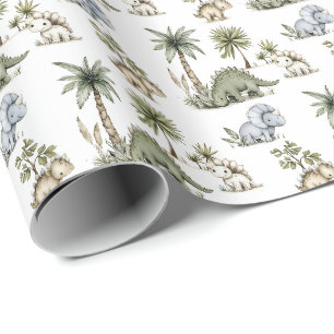 Papel De Presente Bebês Dinossauros em Aquarela Fofos