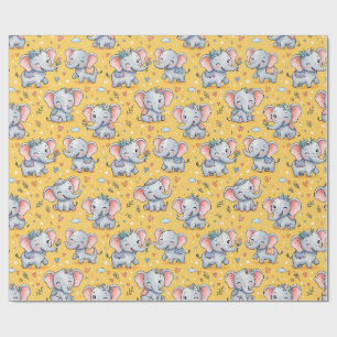 Papel De Presente Bebês Elefantes Fofos Padrão Floral Sem Costura
