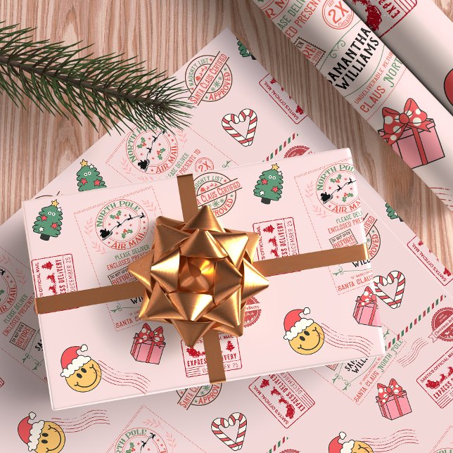 Papel De Presente Bebês Personalizados E Bonitos De Natal Rosa (Criador carregado)