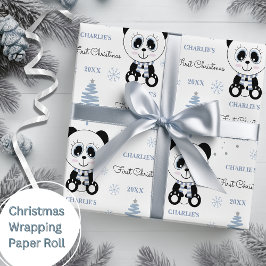 Papel De Presente Bebês Primeiro Natal Panda Bear Azul