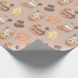 Papel De Presente Bebidas Batidas de Outono e Padrão de Folhas
