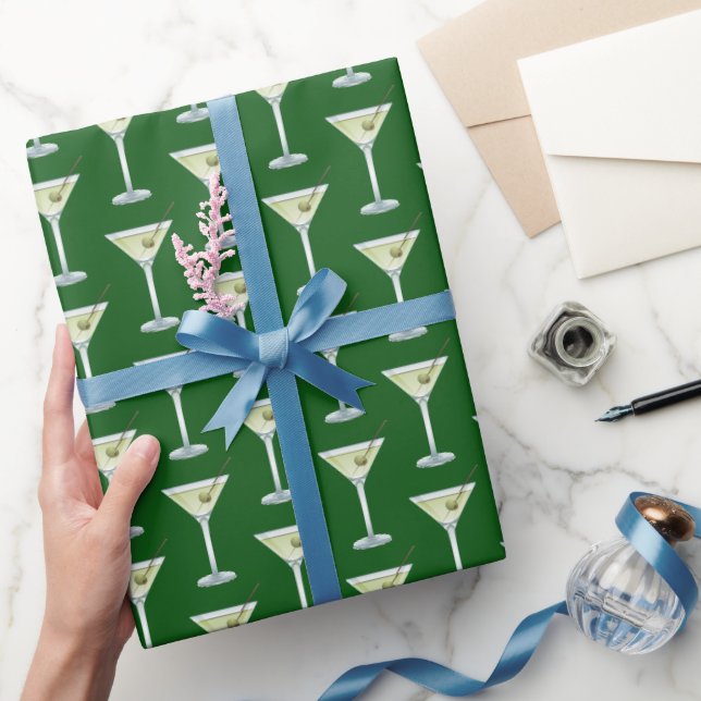 Papel De Presente Bebidas Martini em Fundo Verde (Presentear)