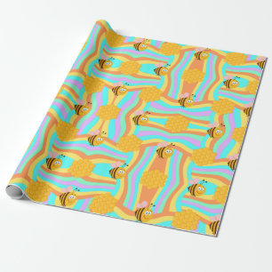Papel De Presente Bee Happy Honeycomb