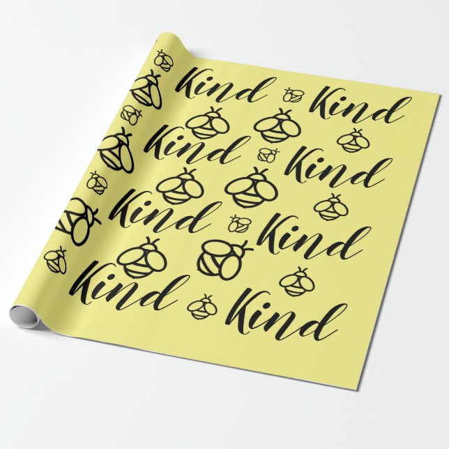 Papel De Presente Bee Kind, personalize a cor de fundo (Desenrolado)