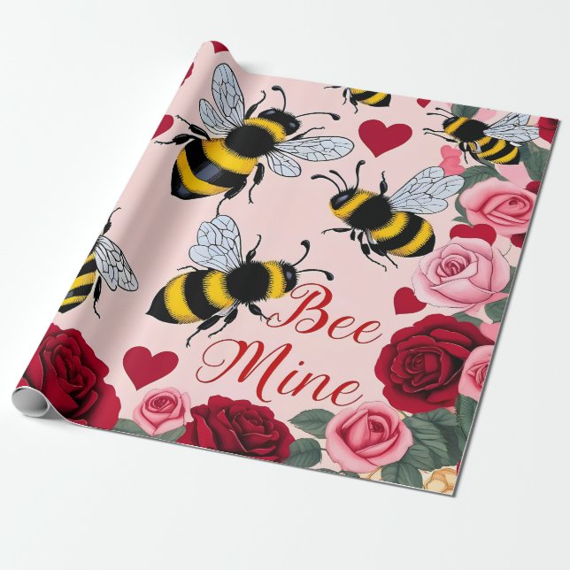 Papel De Presente Bee Mine Love Buzz Design (Desenrolado)
