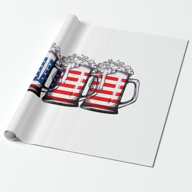 Papel De Presente Beer American Flag 4 de julho Men Merica Dr. (Desenrolado)