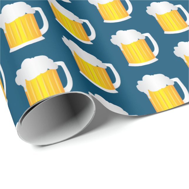 Papel De Presente Beer Jug Pattern on Blue (Ponta do rolo)