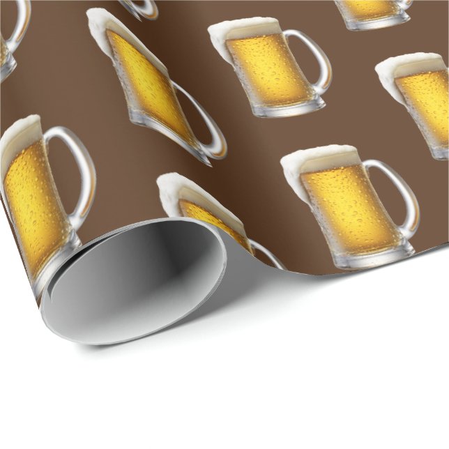 Papel De Presente Beer Mug Em Castanho (Ponta do rolo)