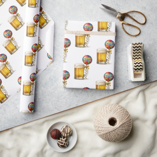 Papel De Presente Beer Mug with Happy Birthday Balloon (Artesanato)