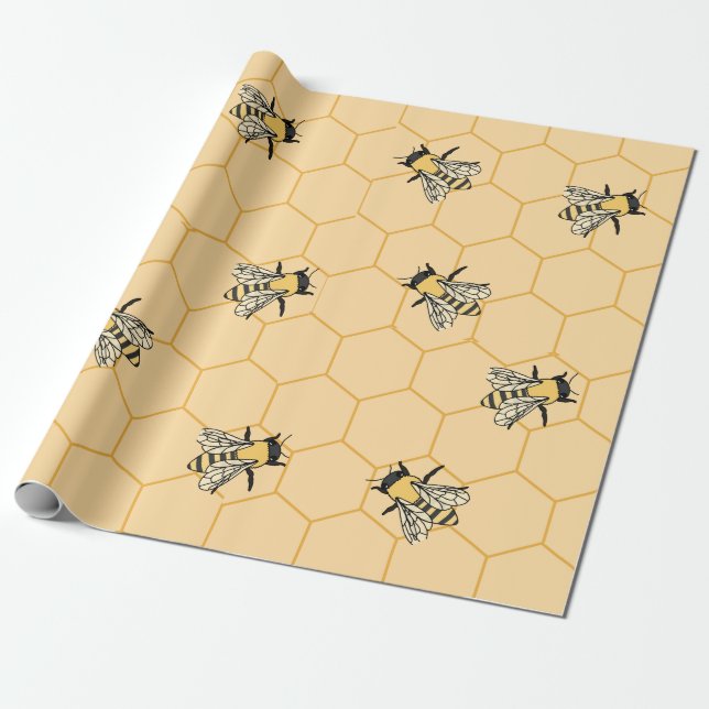 Papel De Presente Bees Honeycomb (Desenrolado)