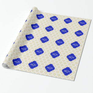 Papel De Presente bege com marroquino #5 Royal Blue 3 Monograma inic