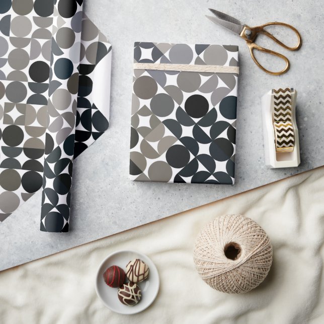 Papel De Presente Bege Taupe Cinza Preto Marrom Círculos Padrão (Artesanato)
