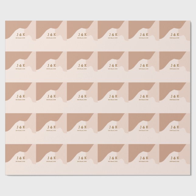 Papel De Presente Beige boho curvy orange wedding name date (Aberto)