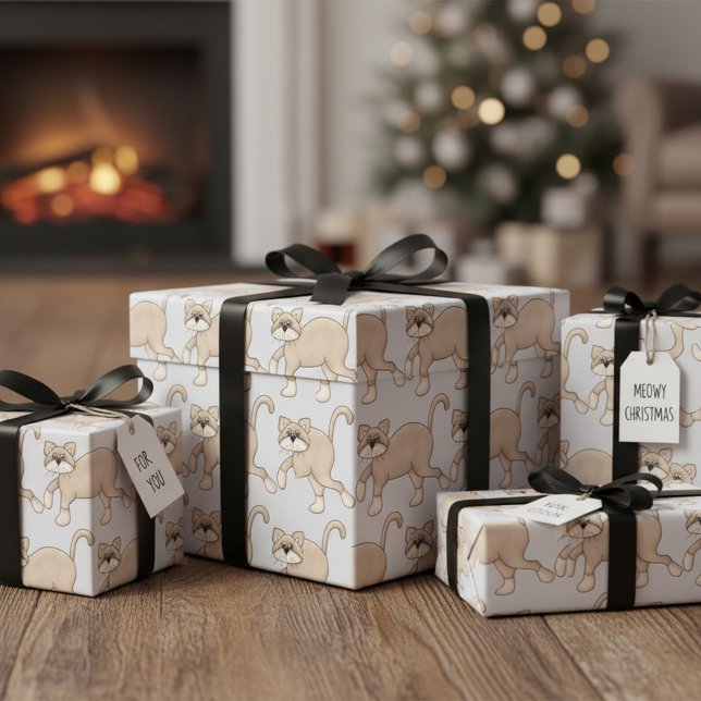 Papel De Presente Beige Cat Drawing with Green Eyes (Criador carregado)