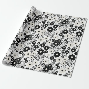 Papel De Presente Beige e Flores Negras
