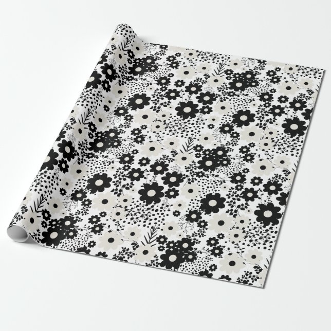 Papel De Presente Beige e Flores Negras (Desenrolado)