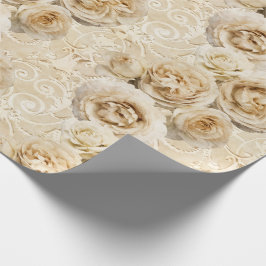Papel De Presente Beige Heirloom Rosas com Damask