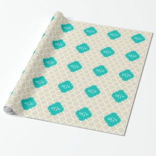 Papel De Presente Beige White LG Chevron Nome Teal Monograma