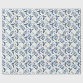 Papel De Presente Beija-flor e Galhos Toile Azul Chinoiserie