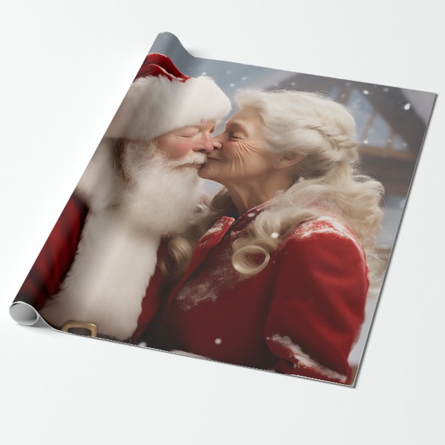 Papel De Presente Beijando o Sr. e a Sra. Papai Noel (Desenrolado)