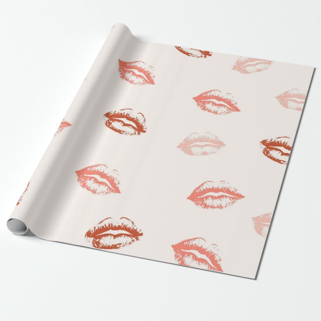 Papel De Presente Beijo de Batom Vermelho e Rosa Romântico (Desenrolado)
