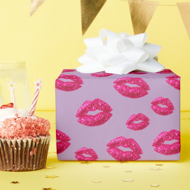 Papel De Presente Beijo de Lábios Brilho Glam (Festa de aniversário)