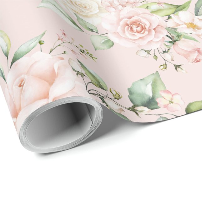 Papel De Presente Beijo de Rosa Floral Eucalipto  (Ponta do rolo)
