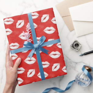 Papel De Presente Beijo Vermelho Branco Lábios Galante Amor Dia dos