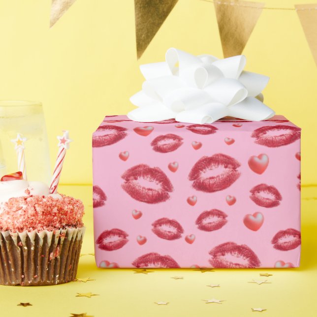 Papel De Presente Beijos De Amor E Batom  (Festa de aniversário)