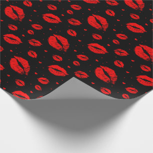 Papel De Presente Beijos de amor vermelhos em preto_grande