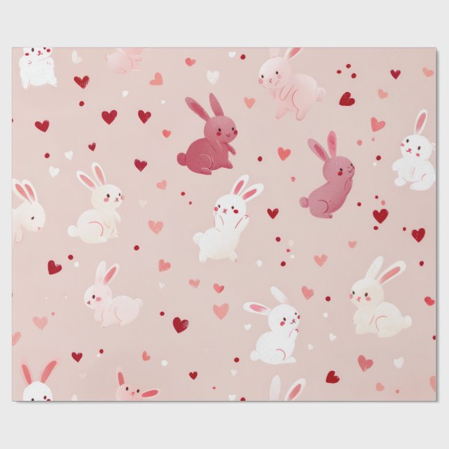 Papel De Presente Beijos de Coelho & Desejos do Coração (Aberto)