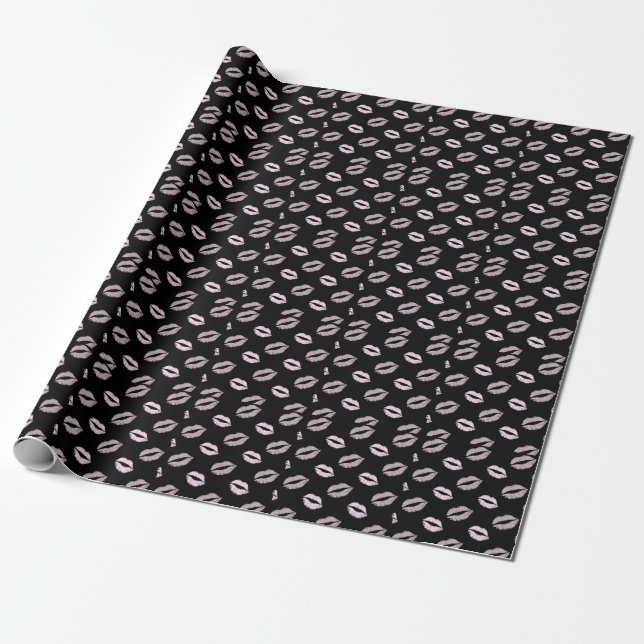 Papel De Presente Beijos Rosa Prateados (Desenrolado)