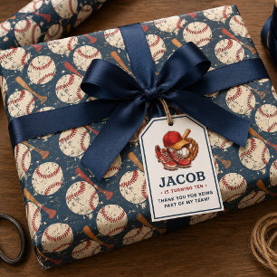 Papel De Presente Beisebol Azul Marinho Aquarela para Festa de Anive
