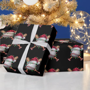 Papel De Presente Beisebol de Natal Papai Noel Esportes Natal Feriad