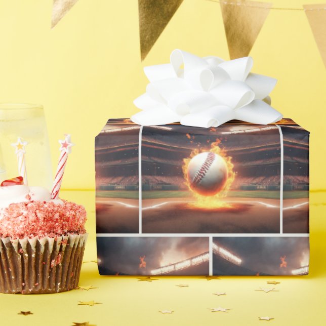Papel De Presente Beisebol Flamejante No Estádio (Festa de aniversário)