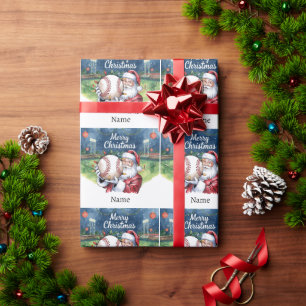 Papel De Presente Beisebol para o Natal com nome para crianças