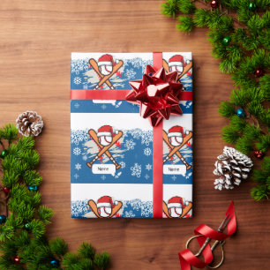 Papel De Presente Beisebol para o Natal com Santa Hat