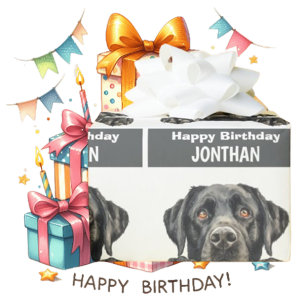 Papel De Presente Bela data de aniversário do Black Labrador