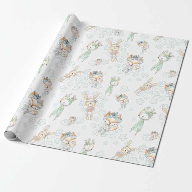 Papel De Presente Bela Floresta De Floresta De Bebê Raposa (Desenrolado)