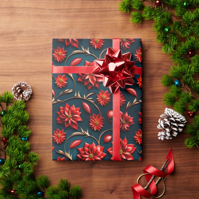Papel De Presente Bela Poinsettia (Presente de Natal)