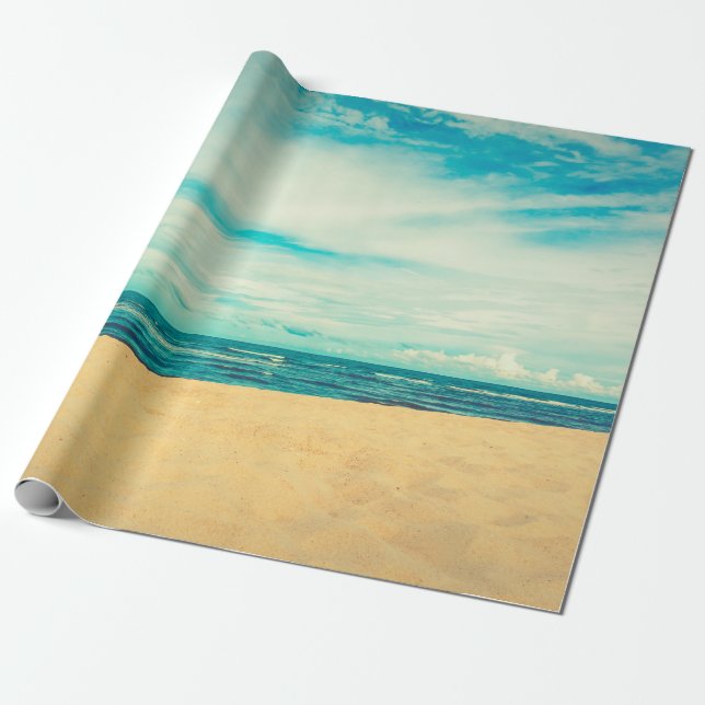 Papel De Presente Bela praia tropical e viagem de paisagem marinha (Desenrolado)