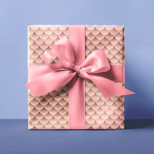 Papel De Presente Bela Rosa Dourado Rosa Brilho Escamas de Sereia