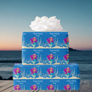Papel De Presente Bela Sereia, Garota de Aniversário, Oceano Azul