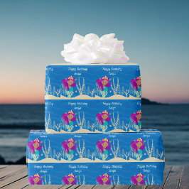 Papel De Presente Bela Sereia, Garota de Aniversário, Oceano Azul Pe