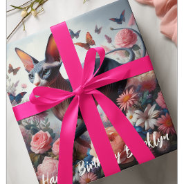 Papel De Presente Bela Sphynx Cat & Flowday