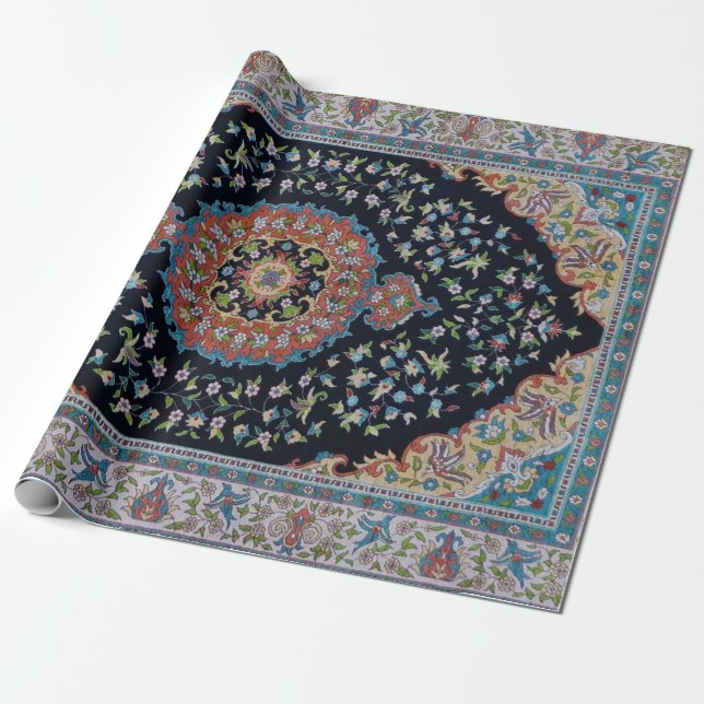 Papel De Presente Bela Tapete Kilim Antiga Oriental Azul (Desenrolado)