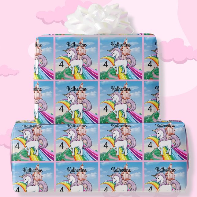 Papel De Presente Bela UNICORN Aniversário Personaliza o nome da gar (Criador carregado)