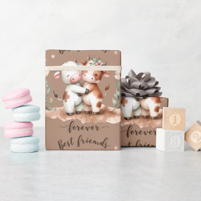 Papel De Presente Bela Vaca Melhor Amigos Abrindo Arte Floral (Chá de bebê)