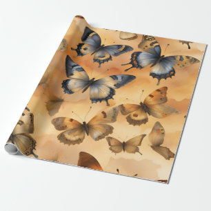 Papel De Presente Belas Borboletas Aquarela